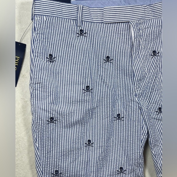 NWT Polo Ralph Lauren 35W Stretch Straight Fit Seersucker Skull Pattern Shorts - Picture 6 of 11
